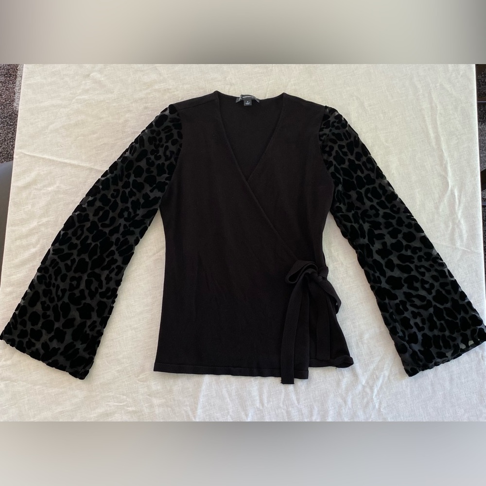 INC Wrap Black Blouse Size Small